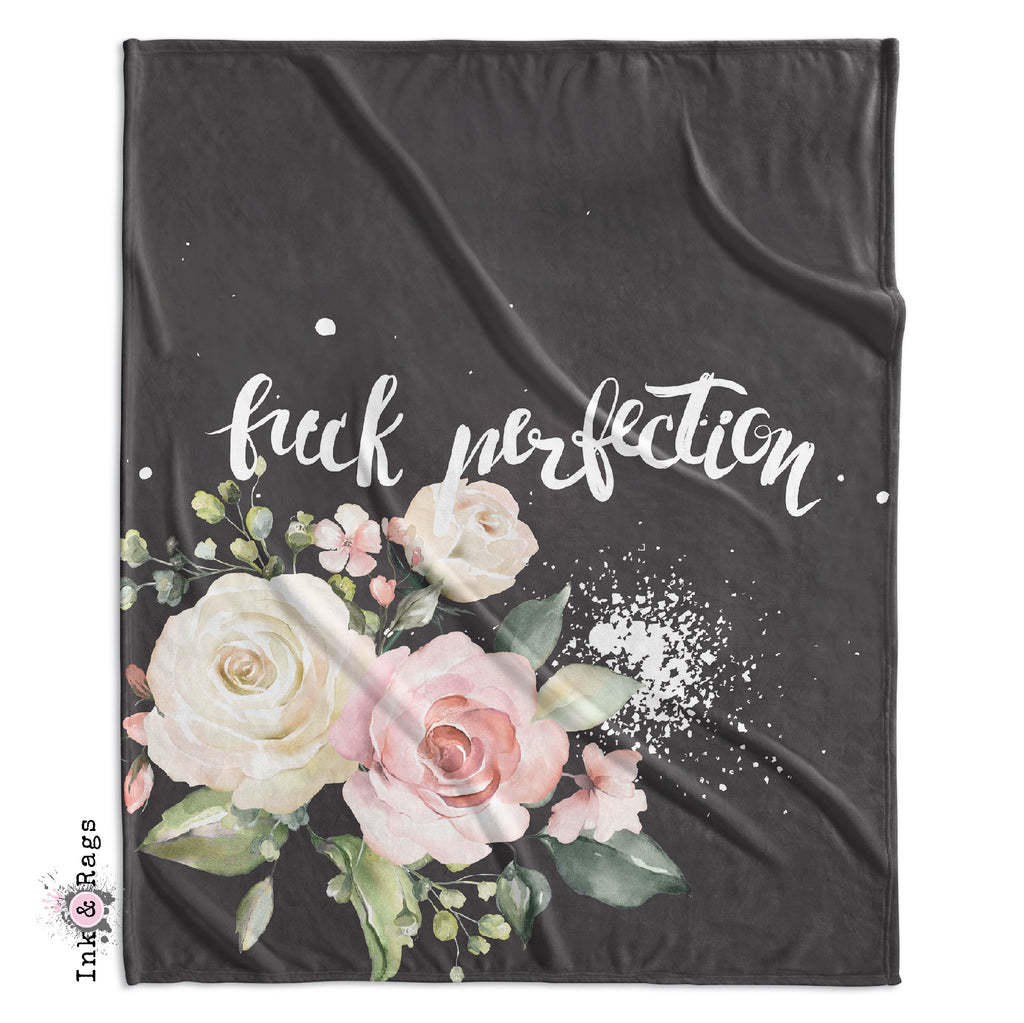 Fuck Perfection Pastel Watercolor Rose Decorative Throw and Pillow Cover Set