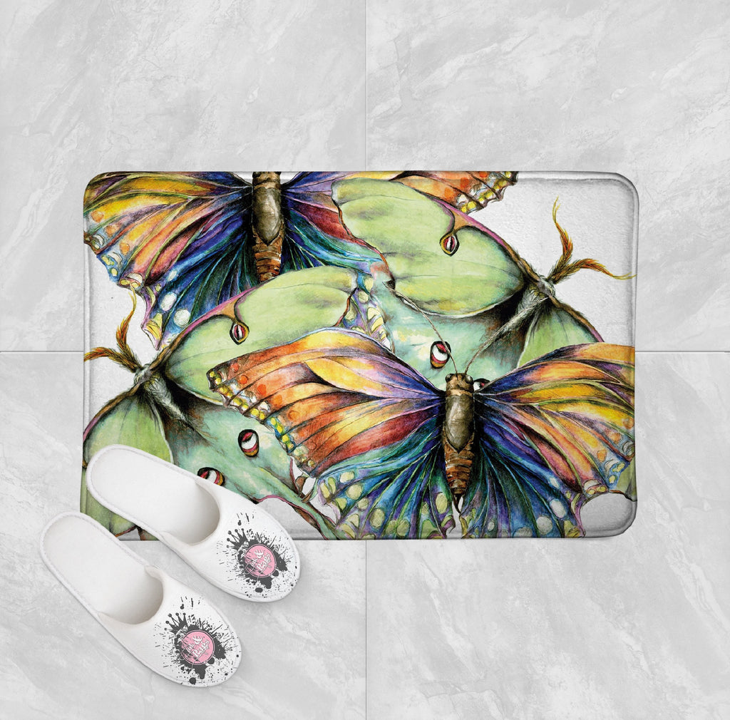 Butterfly and Luna Moth Watercolor Shower Curtains and Optional Bath Mats