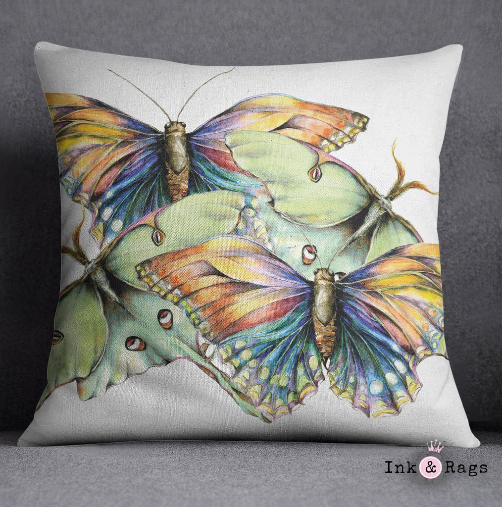 Butterfly and Luna Moth Watercolor Throw Pillow