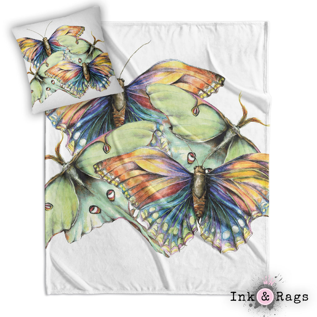 Butterfly and Luna Moth Watercolor Decorative Throw and Pillow Cover Set