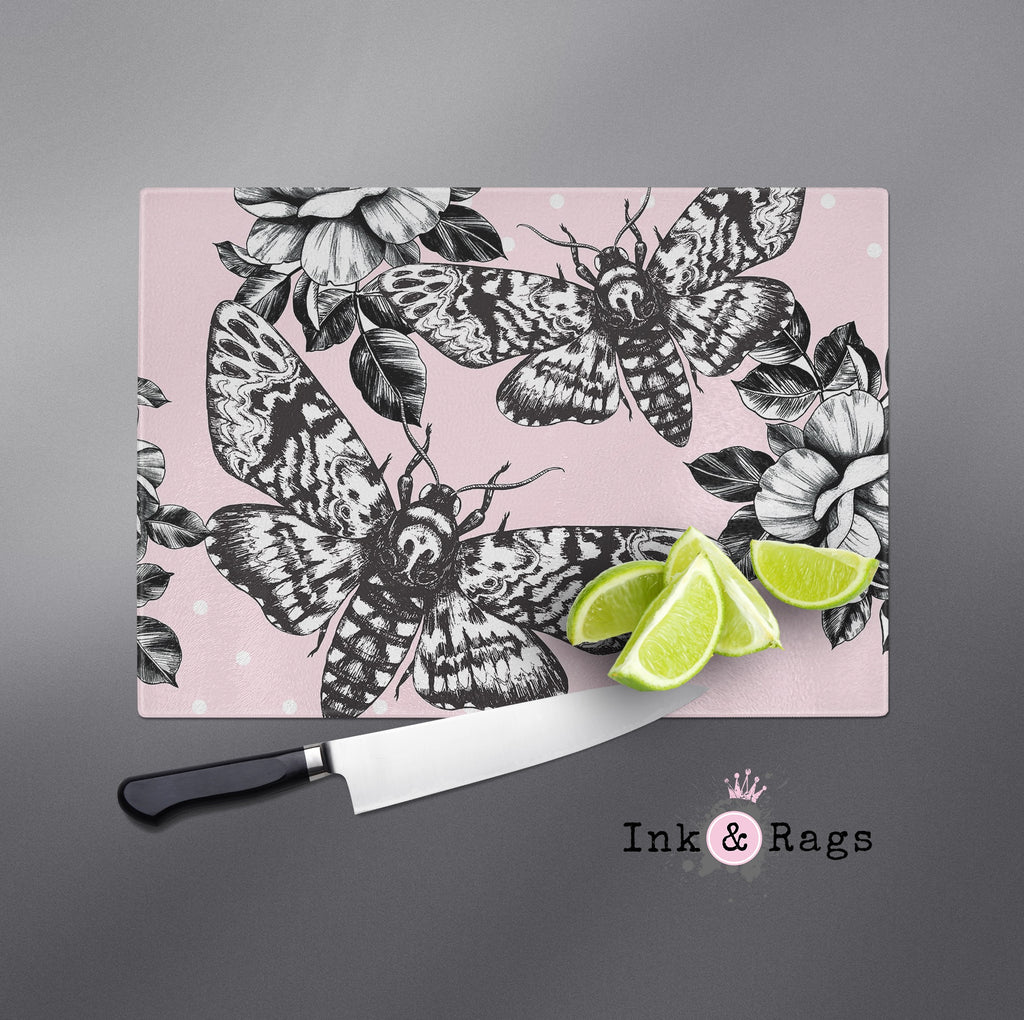 Pink Death Head Moth and Rose Cutting Boards