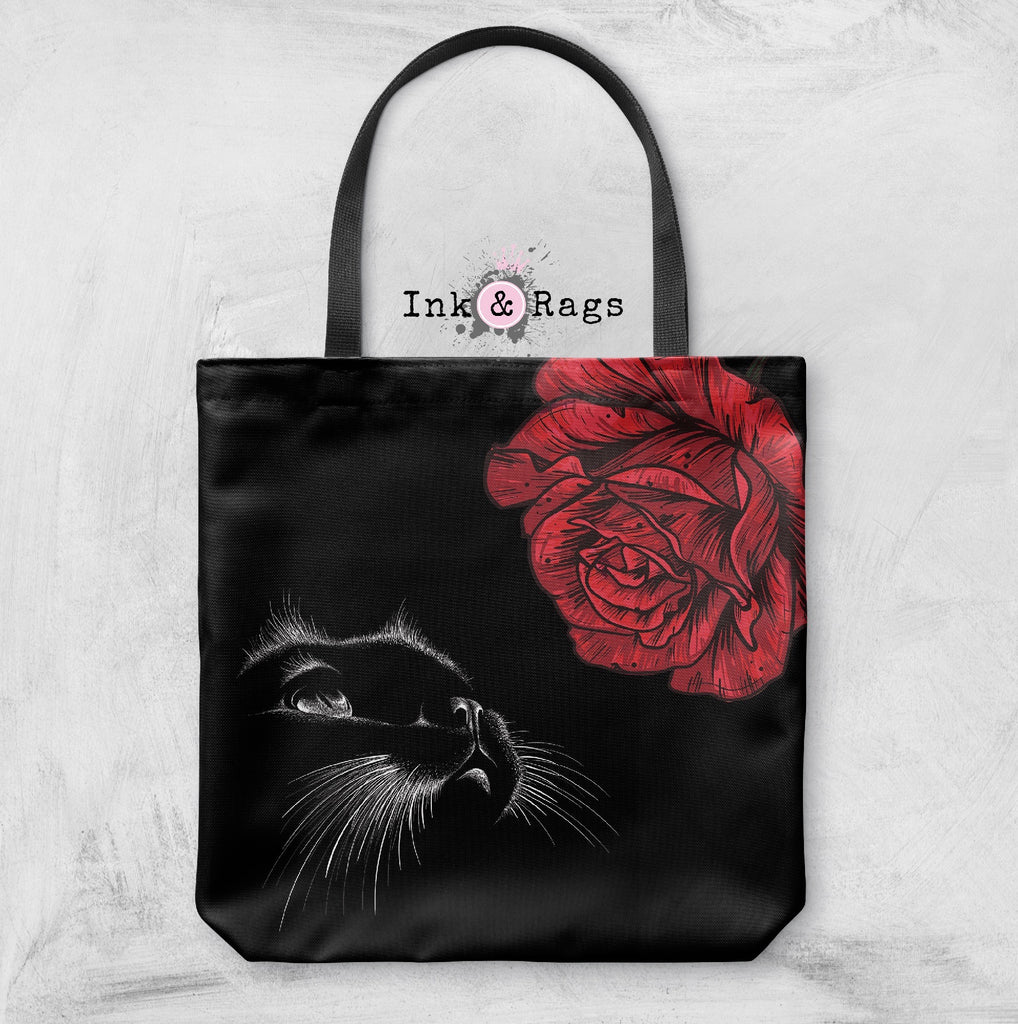 Here Kitty Kitty Red Rose Cat Casual Tote
