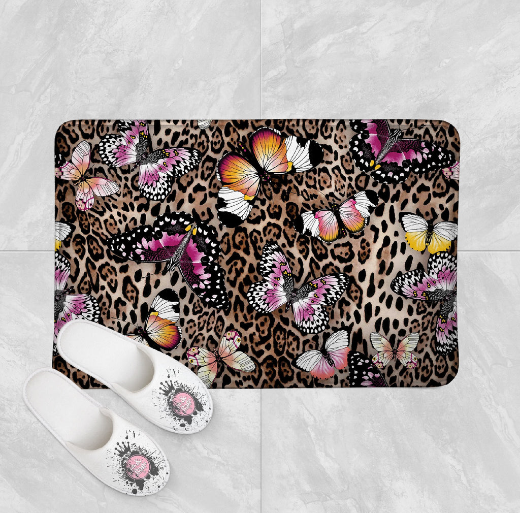 Leopard and Butterfly Shower Curtains and Optional Bath Mats