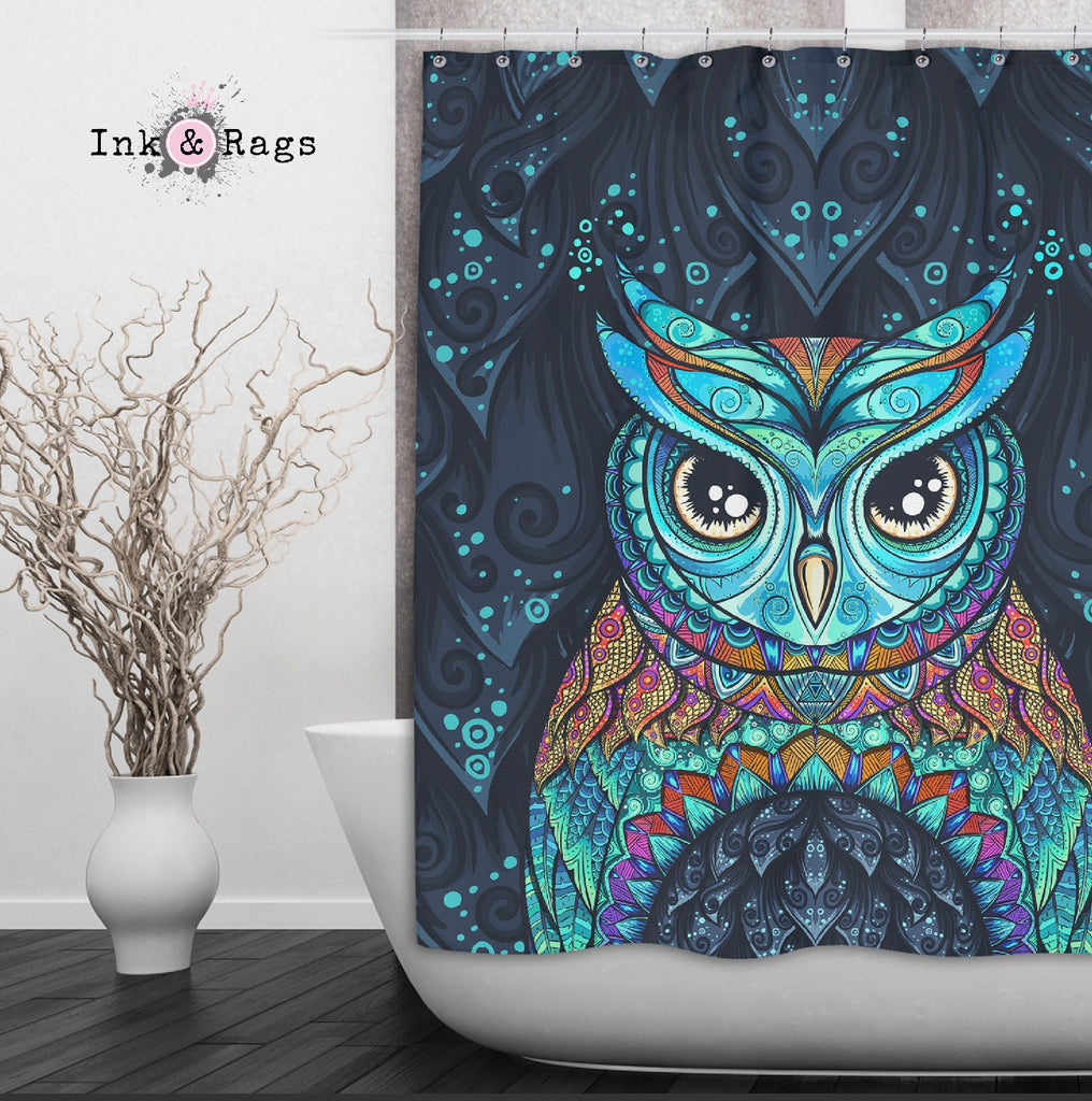 Gypsy Owl Shower Curtains and Optional Bath Mats
