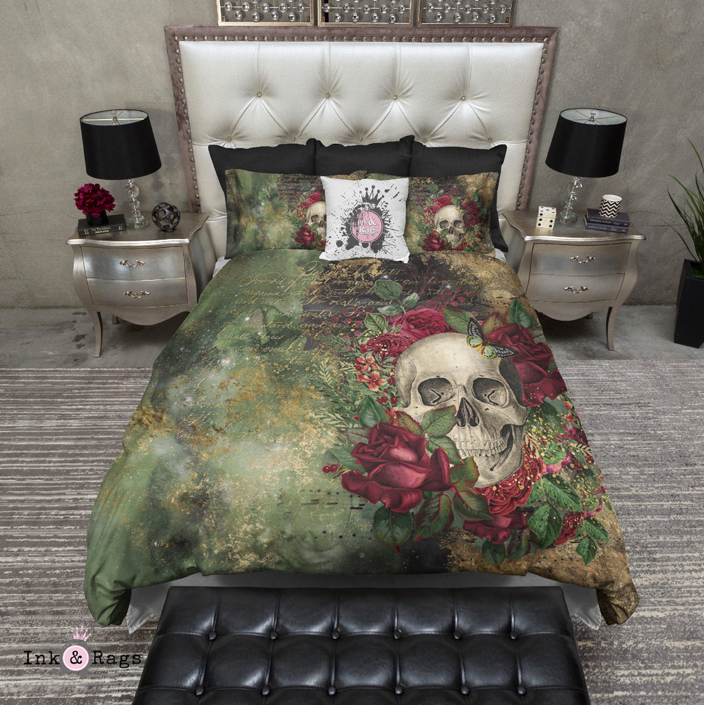 Antidote for Poison Red Rose Skull Butterfly Bedding Collection