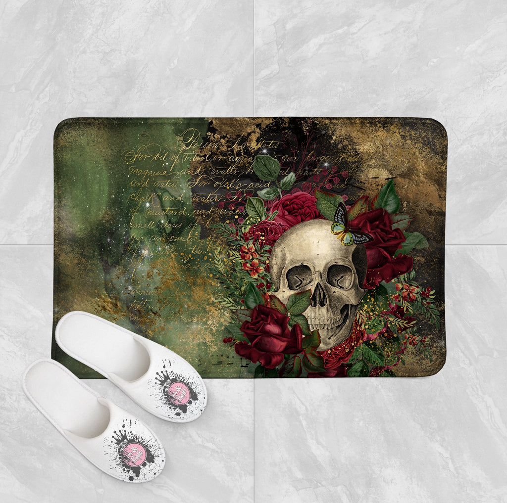 Antidote for Poison Red Rose Skull Butterfly Shower Optional Curtains and Bath Mats