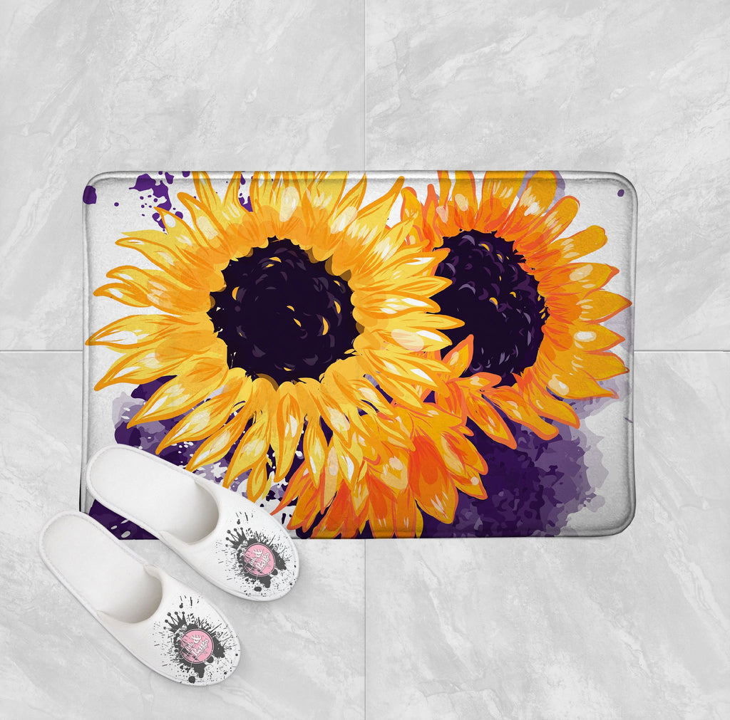Sunflowers with a Splash of Purple Shower Curtains and Optional Bath Mats