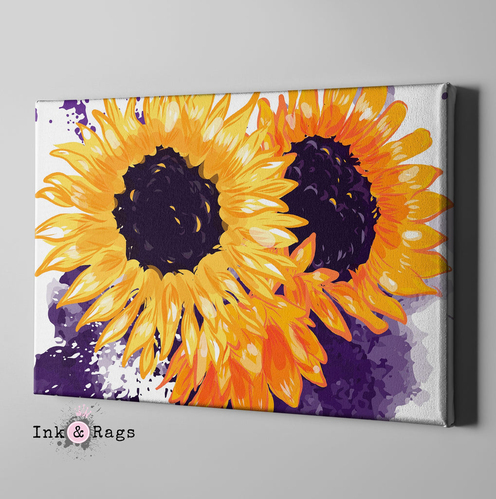 Sunflowers with a Splash of Purple Gallery Wrapped Canvas