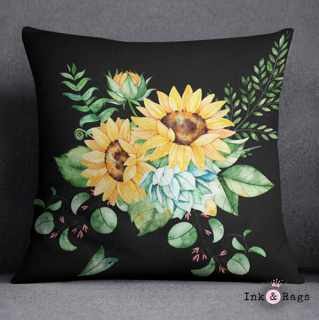 Grand Sunflower on Black Throw Pillow
