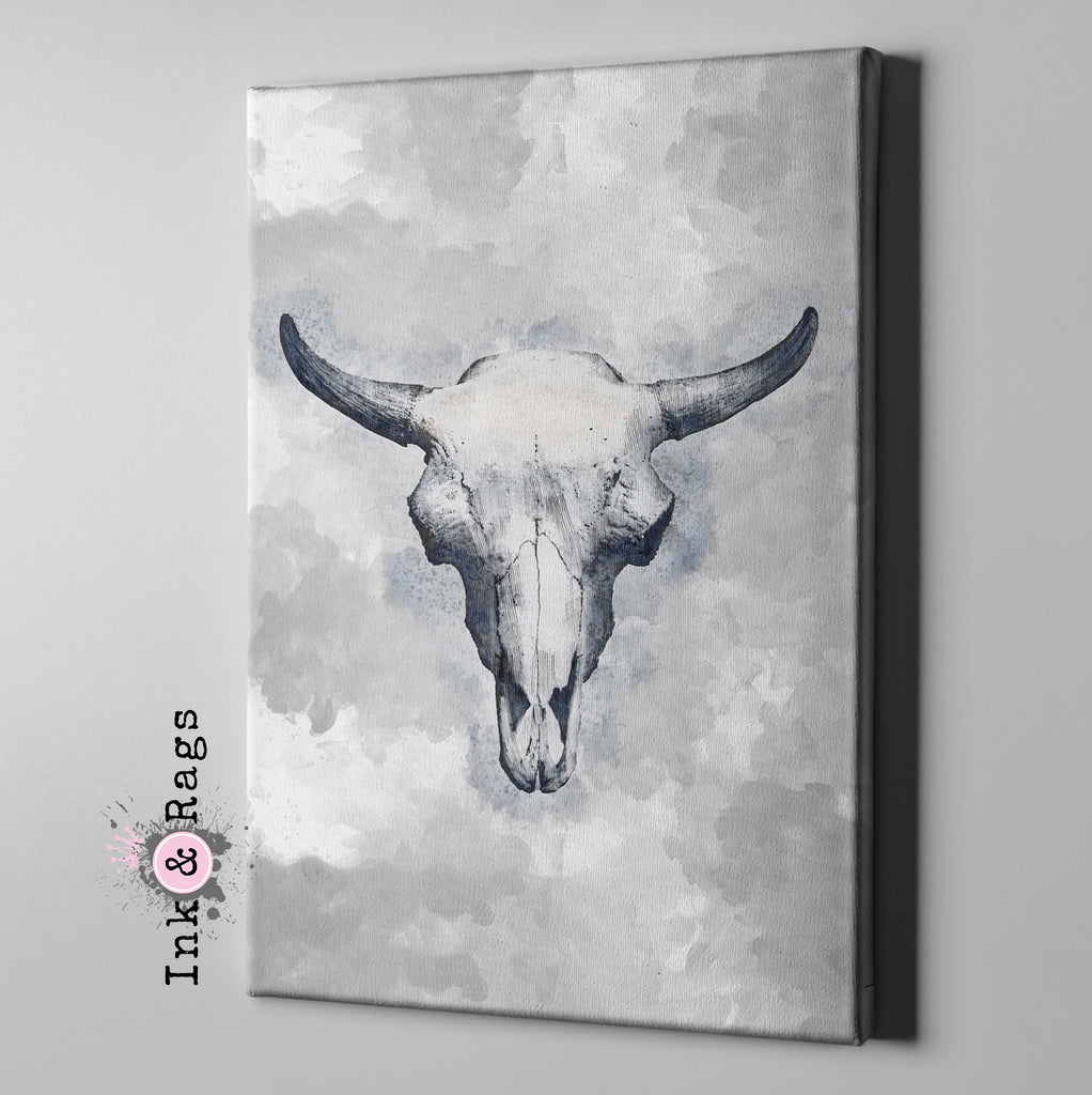 Blue Bull Cow Skull Gallery Wrapped Canvas