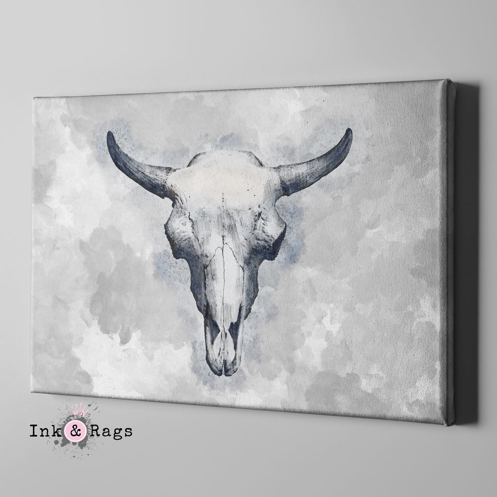 Blue Bull Cow Skull Gallery Wrapped Canvas