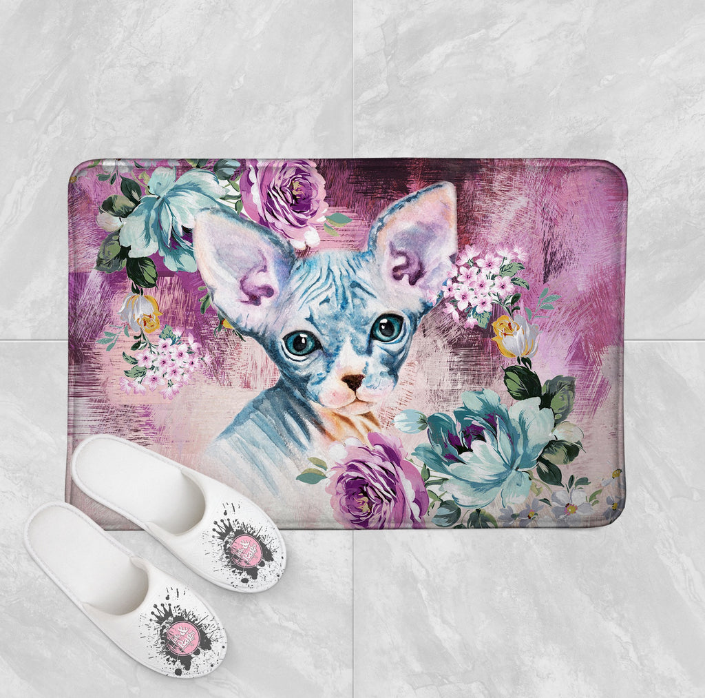 Precious Baby Sphynx Kitten and Flower Shower Curtains and Optional Bath Mats