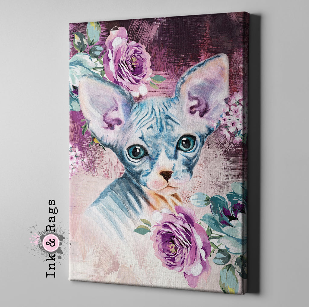 Precious Baby Sphynx Kitten and Flower Gallery Wrapped Canvas