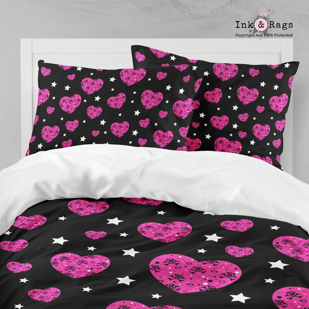Pink Hearts and Stars Skull Bedding Collection