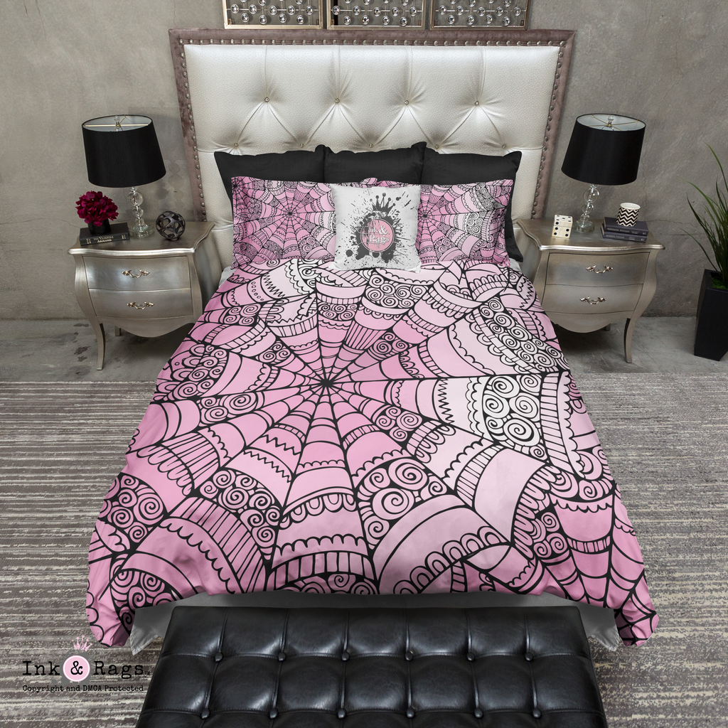 Bubble Gum Goth Spider Web Bedding Collection