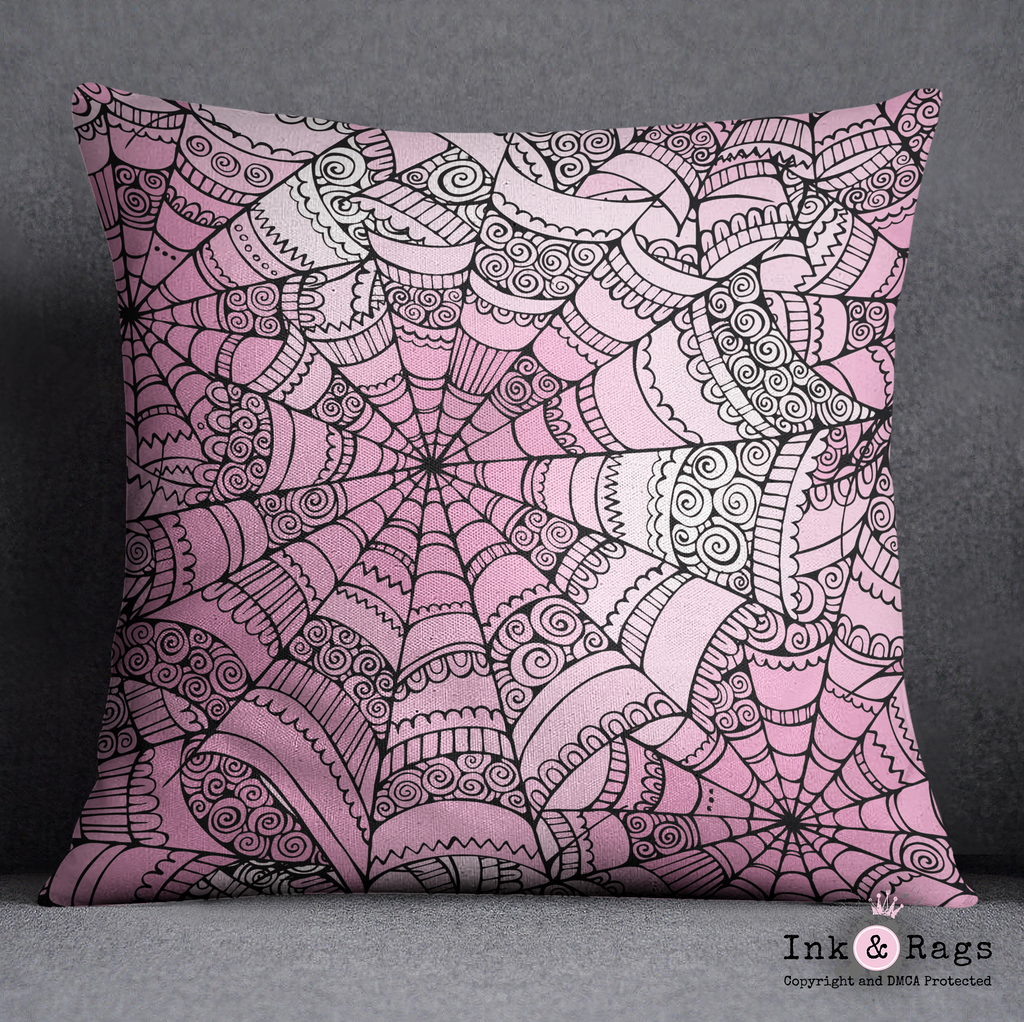Bubble Gum Goth Spider Web Decorative Throw and Pillow Cover Set