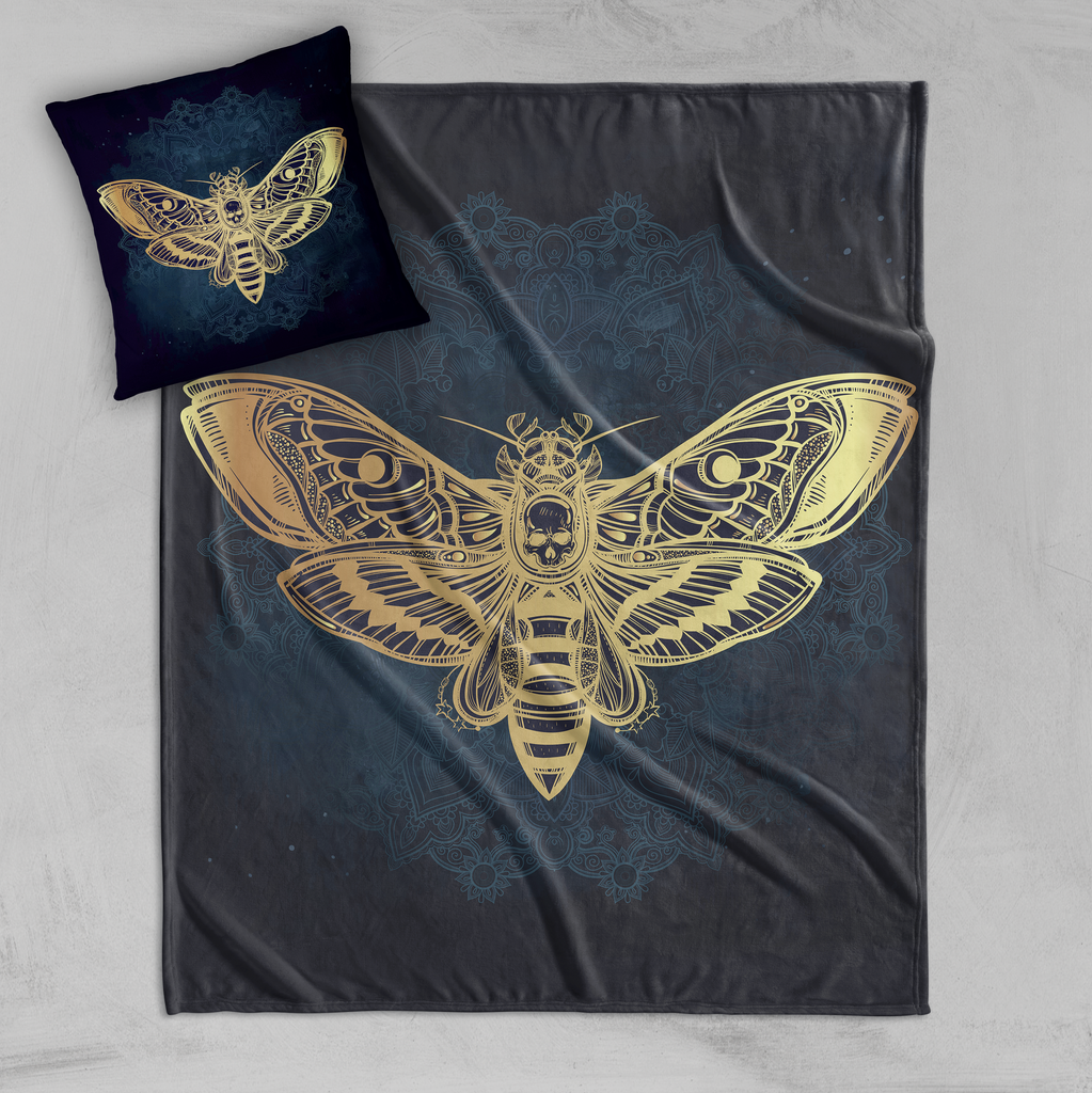Boho Midnight Mandala Moth Decorative Throw and Pillow Cover Set