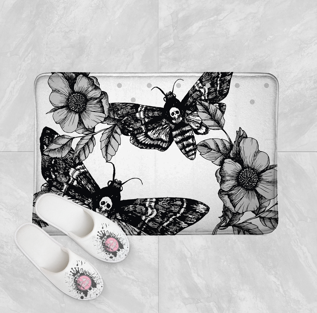 Death Moth and Flower Shower Curtains and Optional Bath Mats