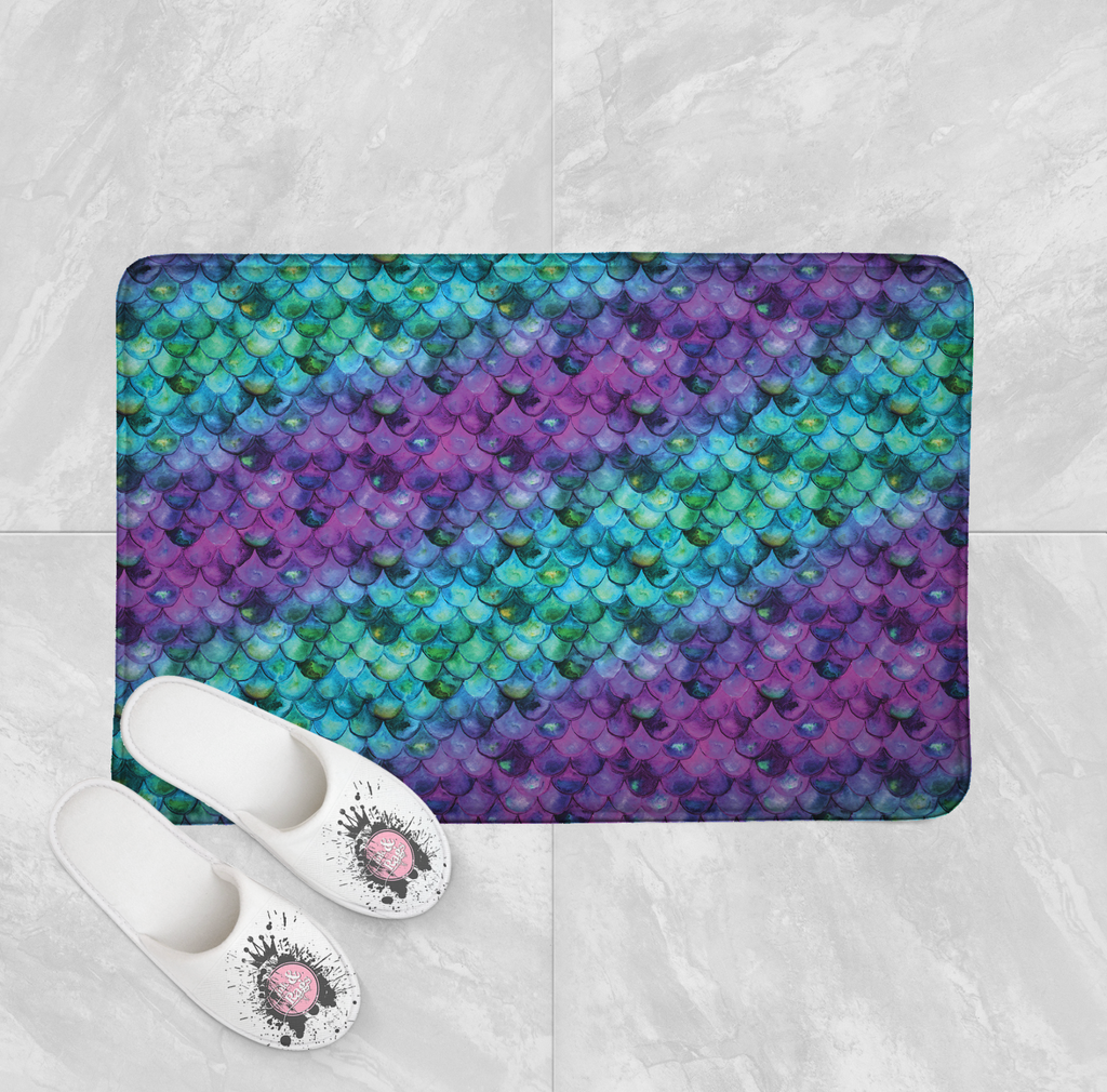 Mermaid Scales Watercolor Shower Curtains and Optional Bath Mats