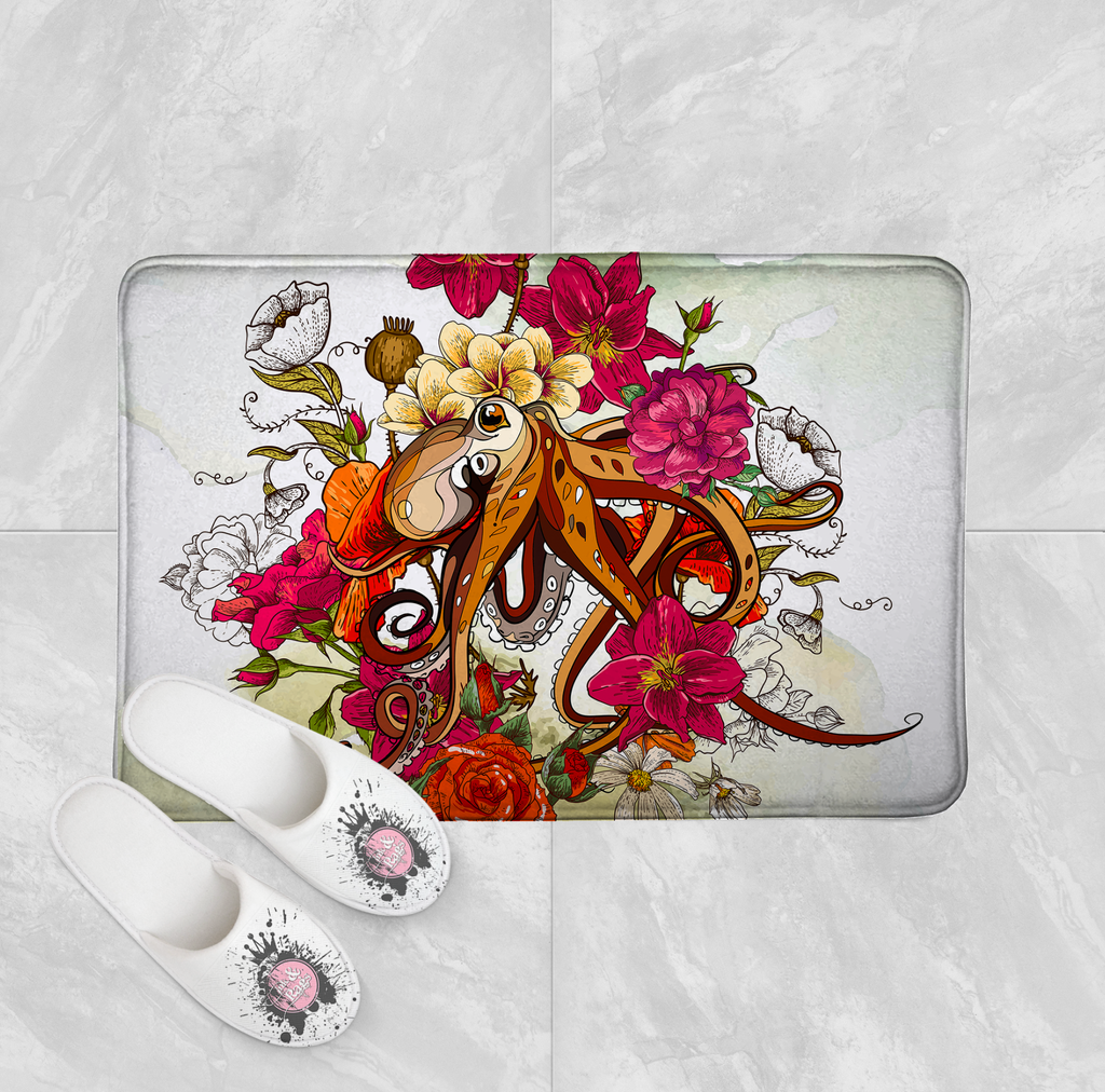 Octopus and Flowers Shower Curtains and Optional Bath Mats