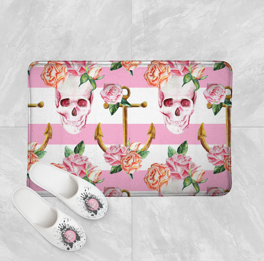 Pink Skull and Anchor Shower Curtains and Optional Bath Mats