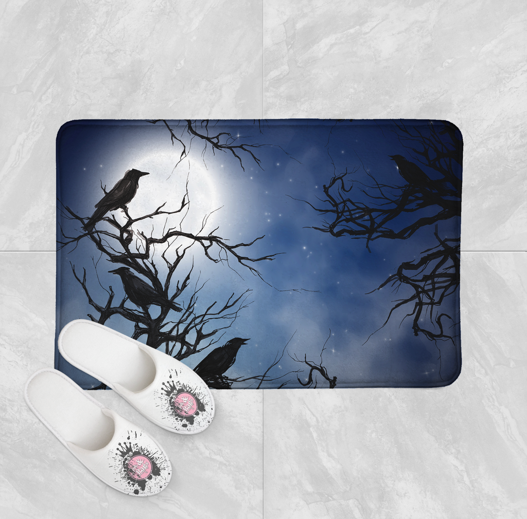 Ravens in the Moonlight Shower Curtains and Optional Bath Mats
