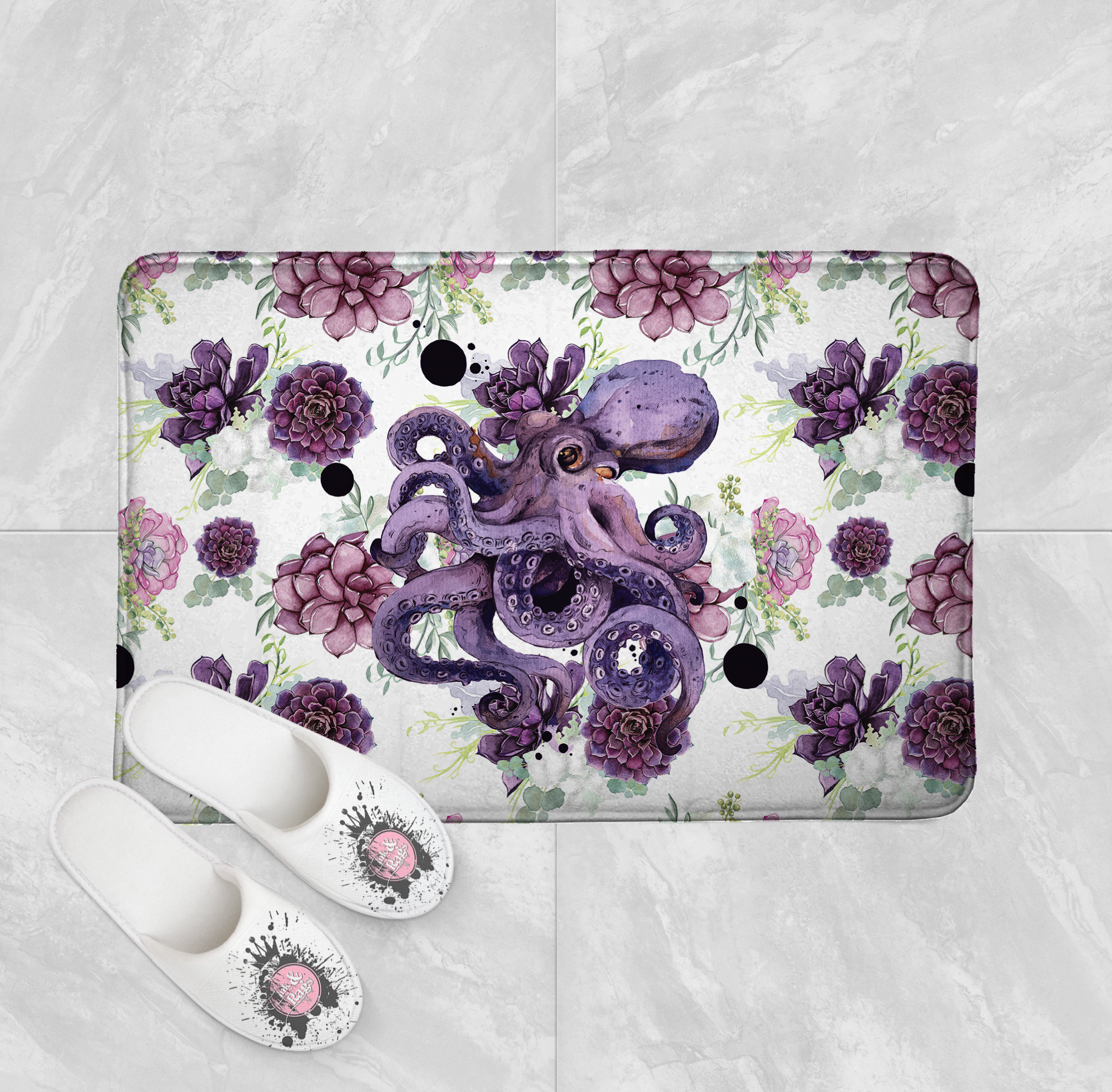 succulent bath mat Succulent Octopus Ink Shower Curtains and Optional Bath Mats – Ink and Rags