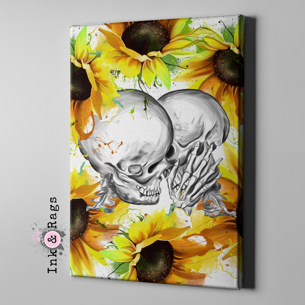 Sunflower Kiss Skull Gallery Wrapped Canvas
