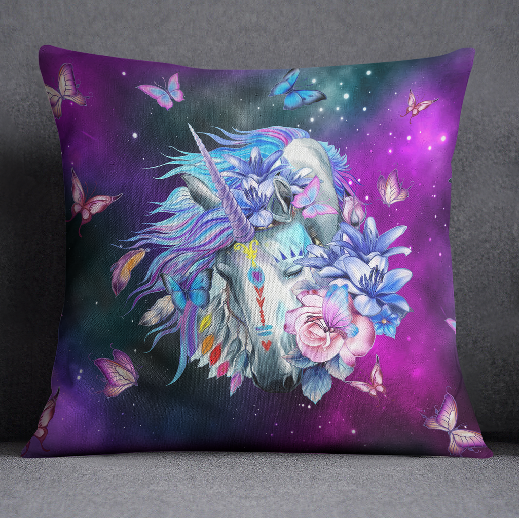 Unicorn Butterfly Galaxy Throw Pillow