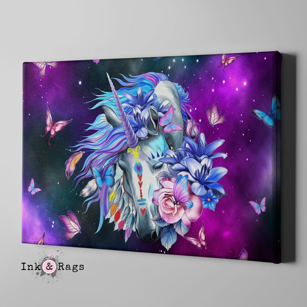 Unicorn Butterfly Galaxy Gallery Wrapped Canvas