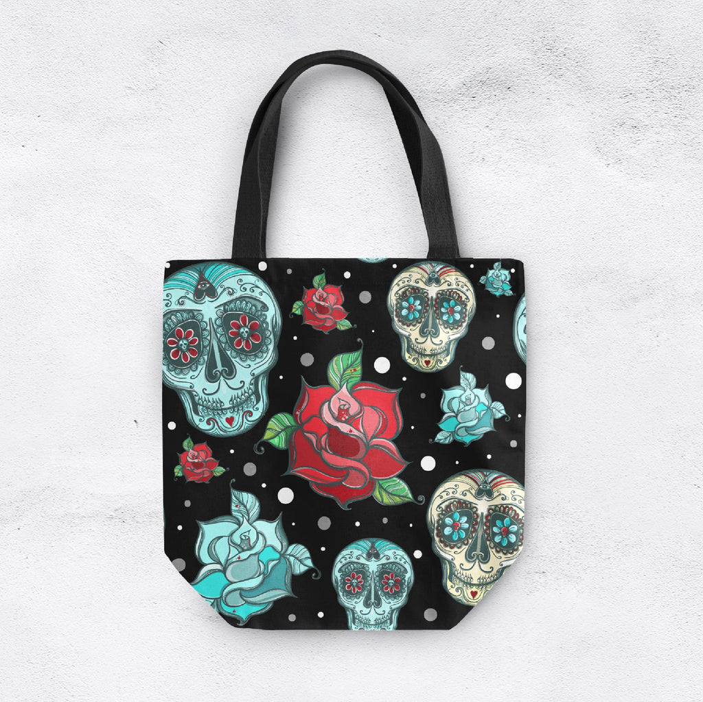 Red Rose and Turquoise Sugar Skull Casual Tote
