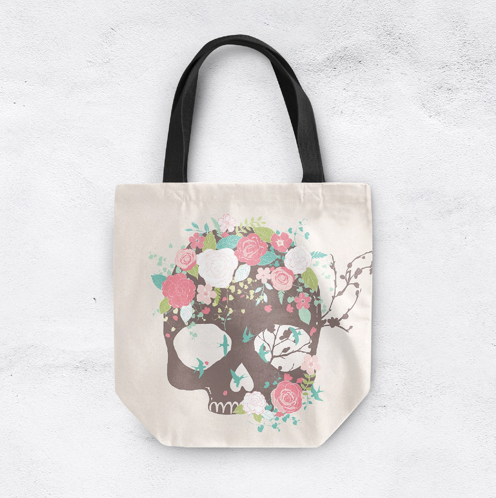 Bluebird and Flower with Brown Skull Casual Tote