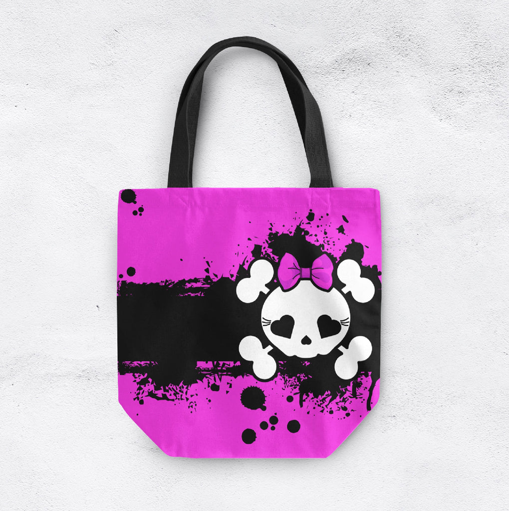 Hot Pink Grunge Candy Skull Casual Tote
