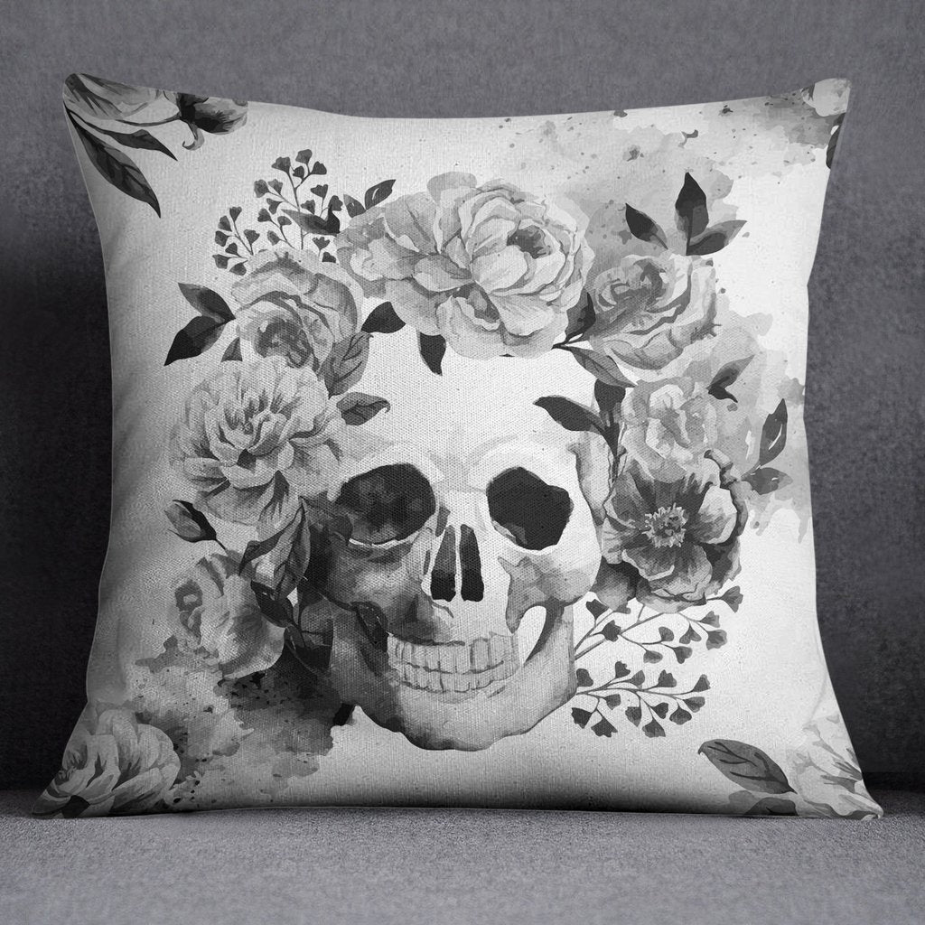 Black and White Watercolor Skull Throw Pillow