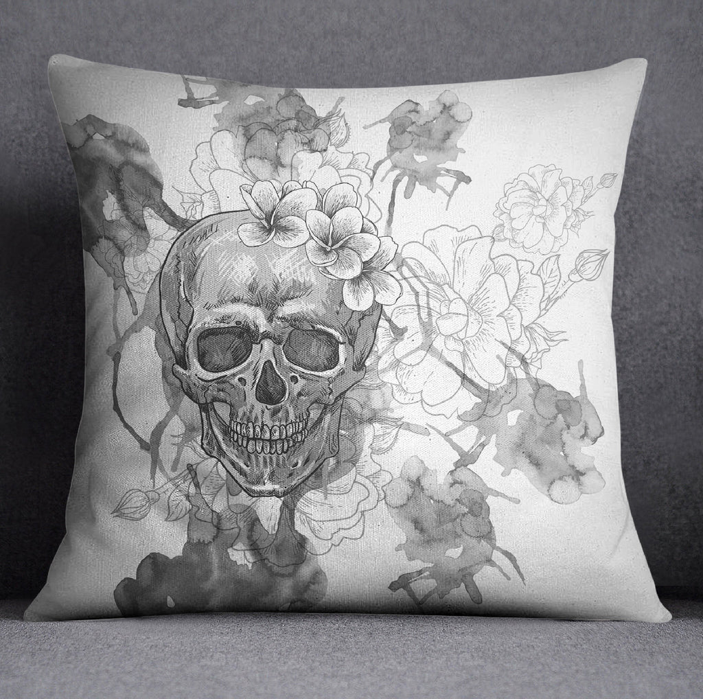 Silver Watercolor Skull Design Throw Pillow