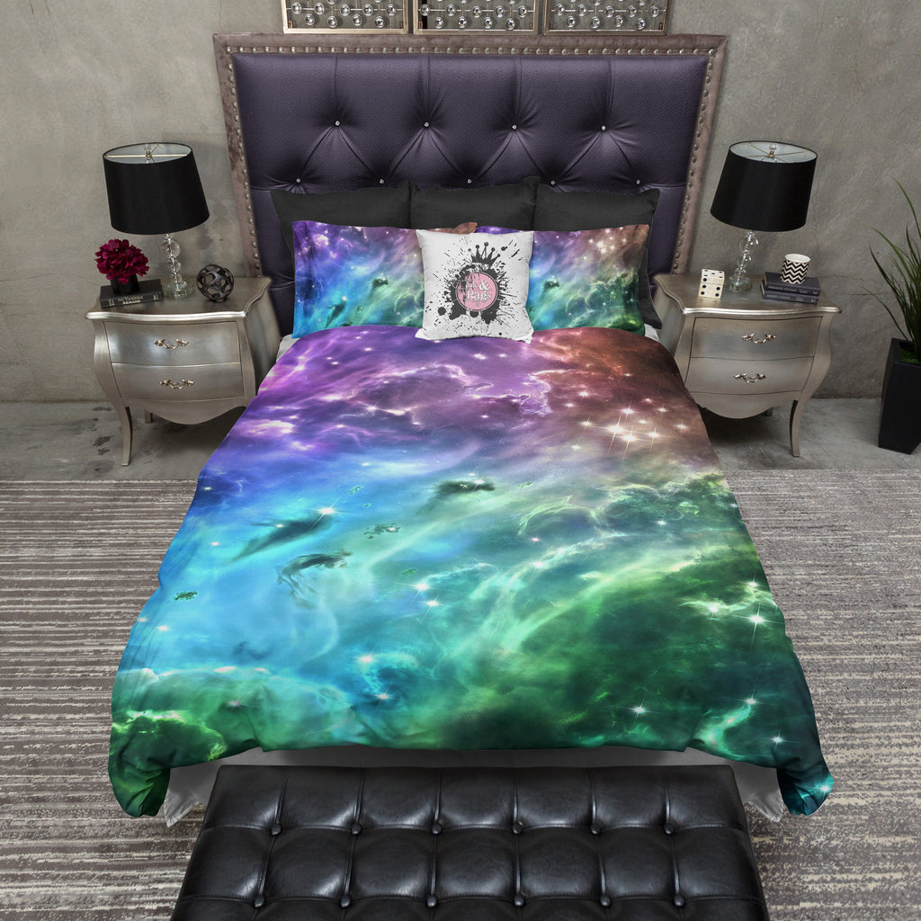 Blue Green Purple Galaxy Bedding Collection