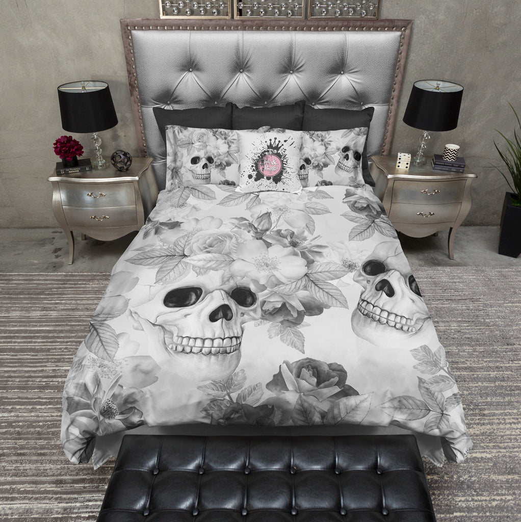 Sketched Black and White Skull Bedding Collection
