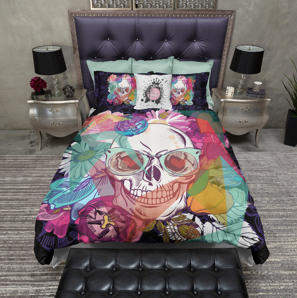 Bright Flower Hipster Skull Bedding Collection