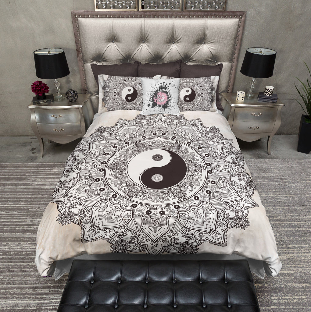 Henna Mandala Tea Stained Yin Yang Bedding Collection