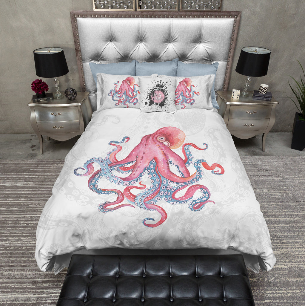 Watercolor Full Octopus Design Bedding Collection