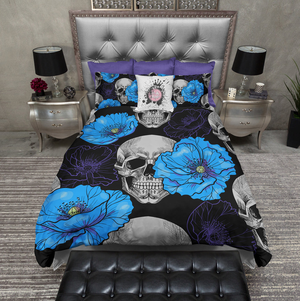 Purple and Blue Poppy Skull Bedding Collection