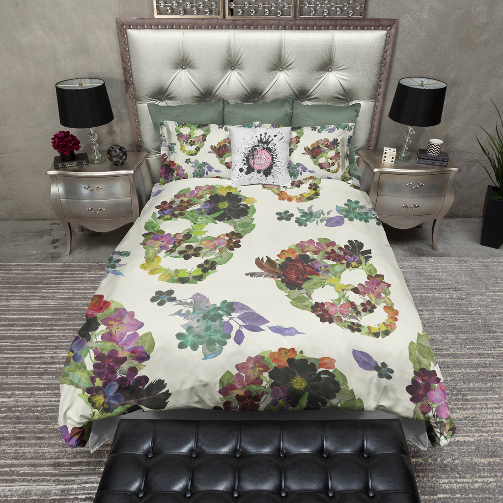 Cream Flower and Rose Skull CREAM Bedding Collection