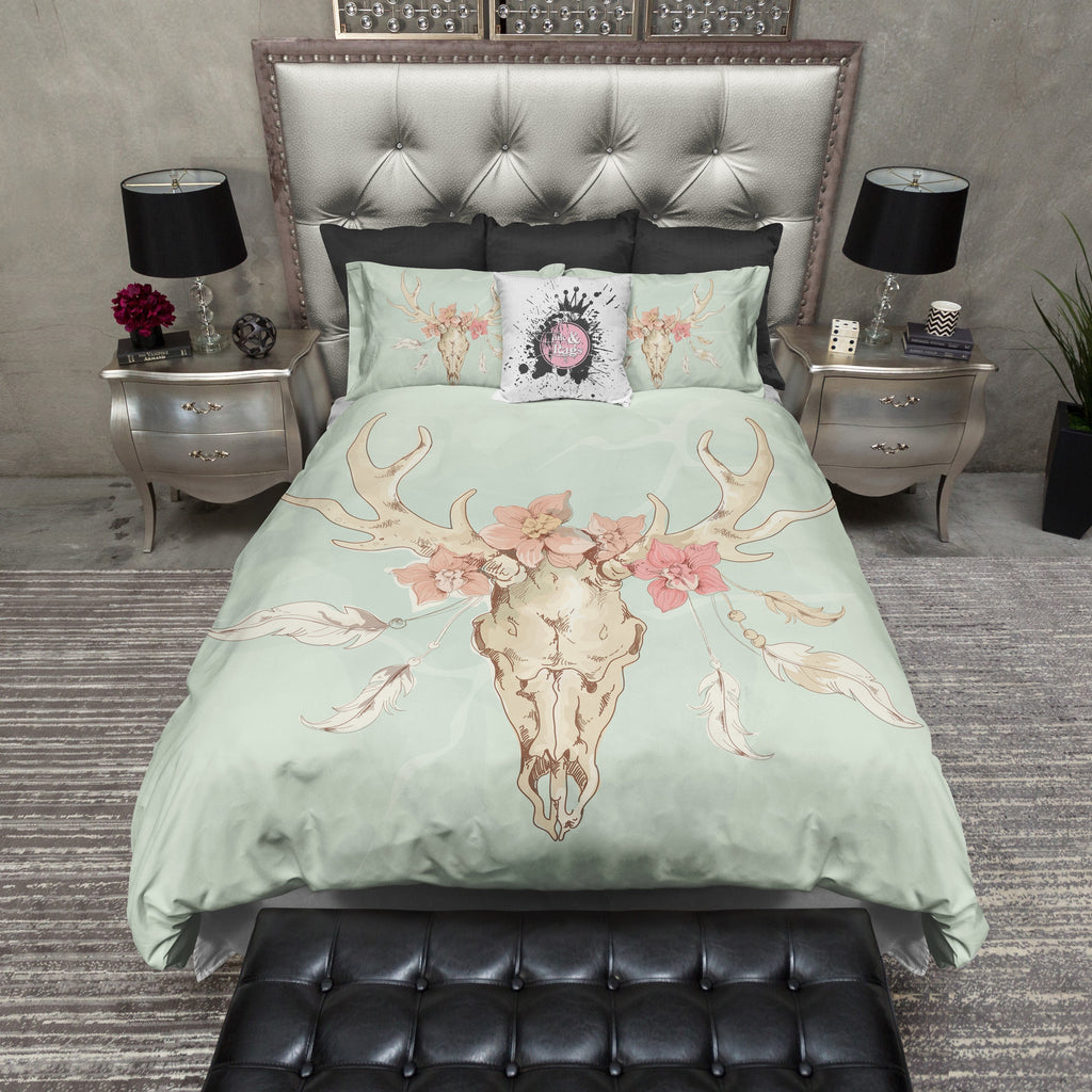 Mint Deer Skull CREAM Bedding Collection