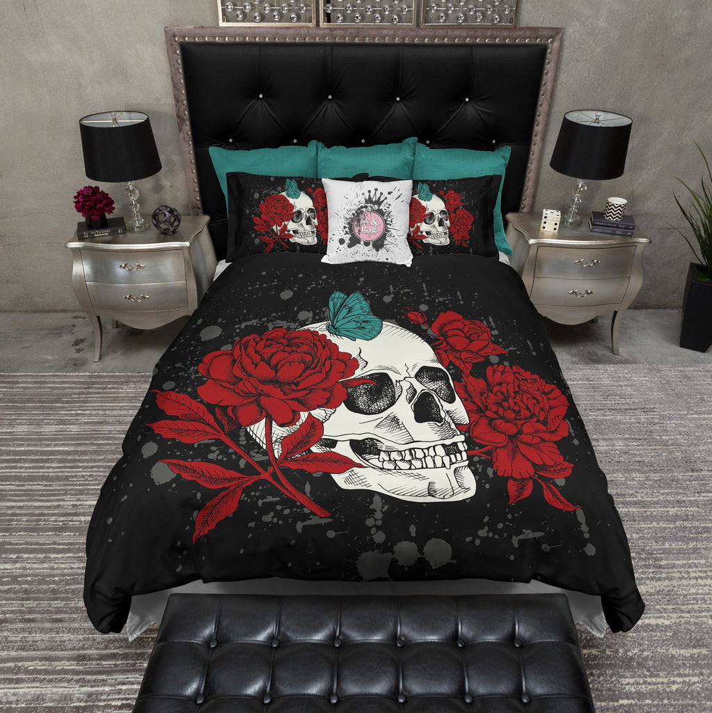 Peony and Teal Butterfly Skull CREAM Bedding Collection