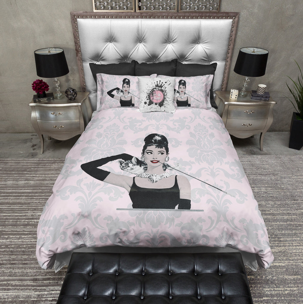 Pink Damask Audrey Breakfast at Tiffany's Moon River Style Fashion Bedding Collection