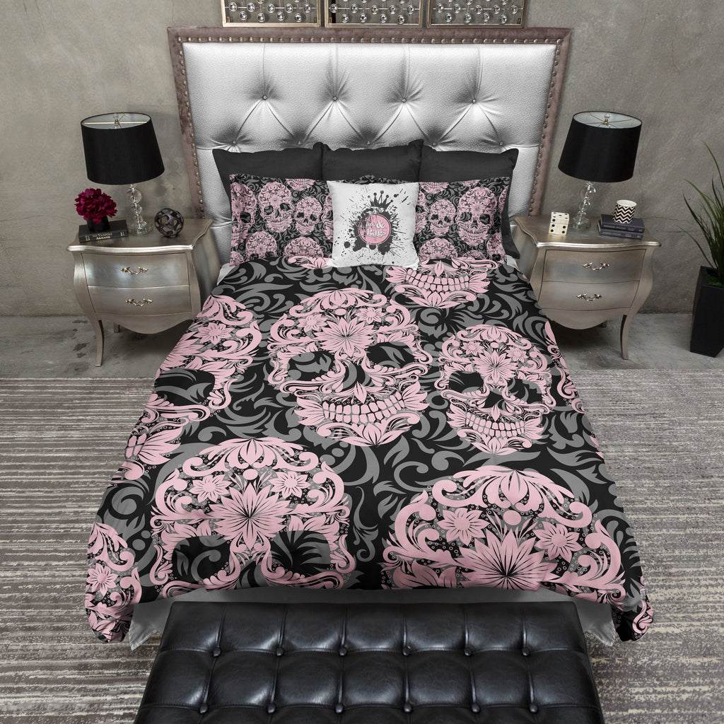 Pink Scroll Skull Bedding Collection