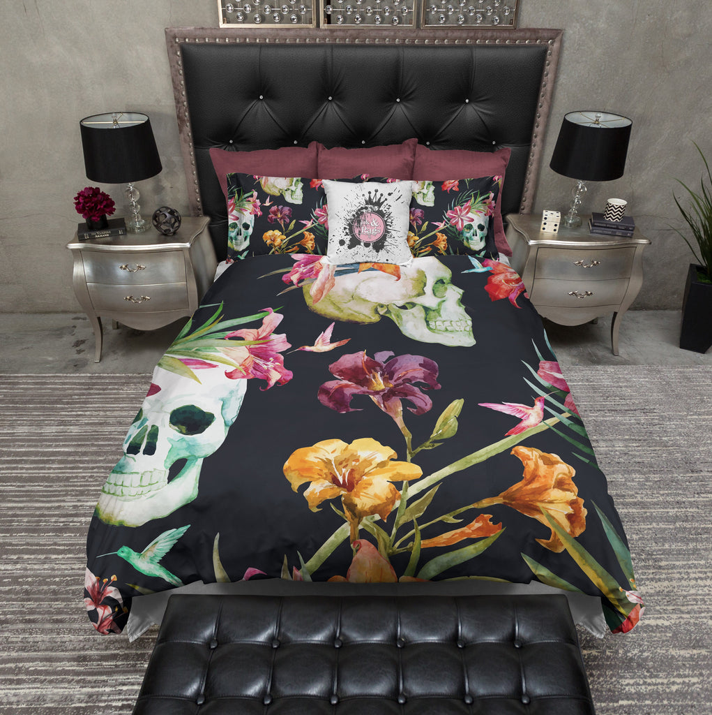Tropical Lily with Hummingbirds Skull Bedding Collection