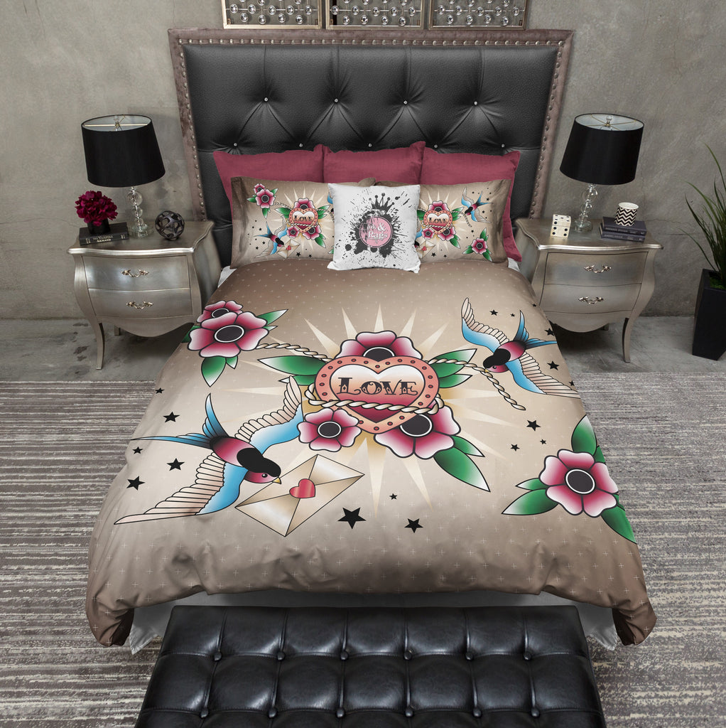 Rockabilly Love Heart and Swallow Bedding Collection