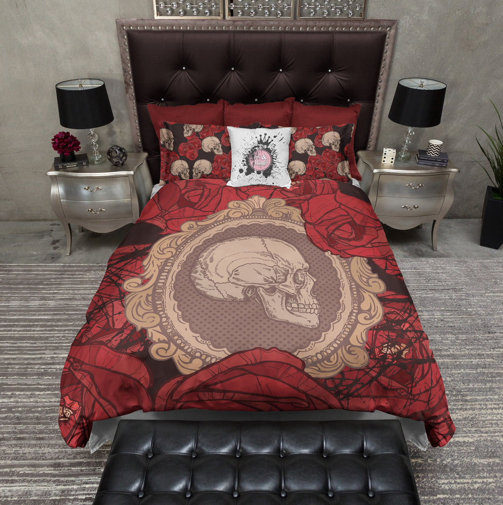 Cameo Skull and Red Rose Bedding Collection