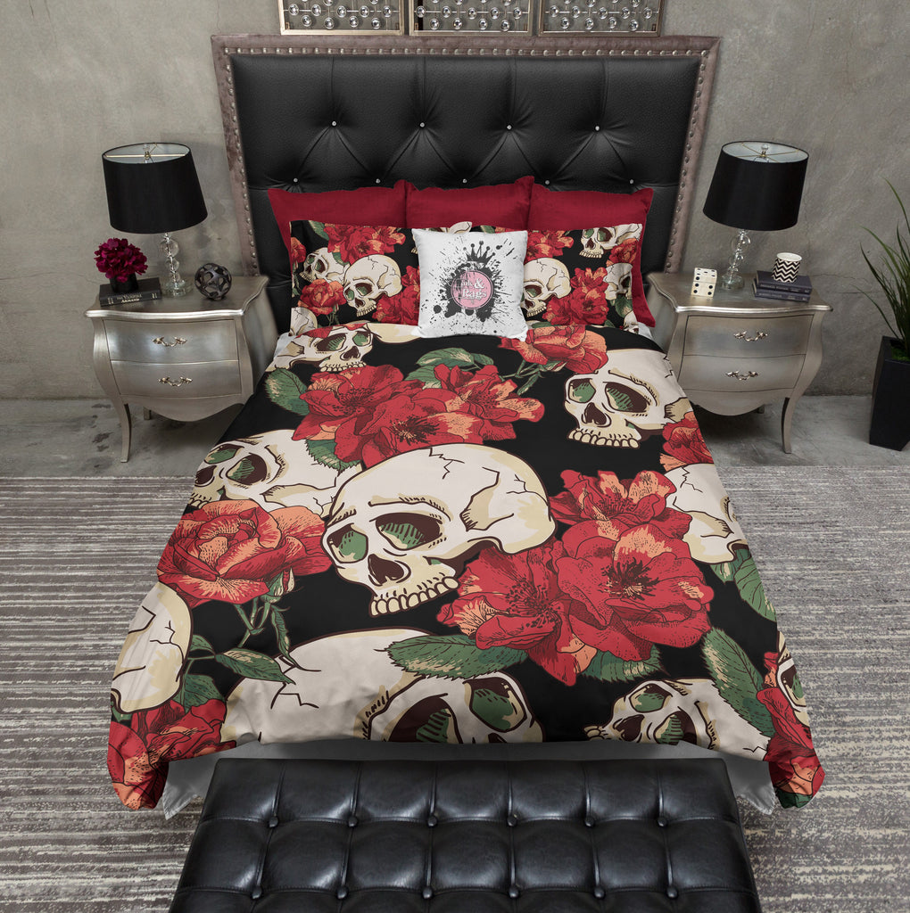Sexy Red Floral Skull Bedding Collection